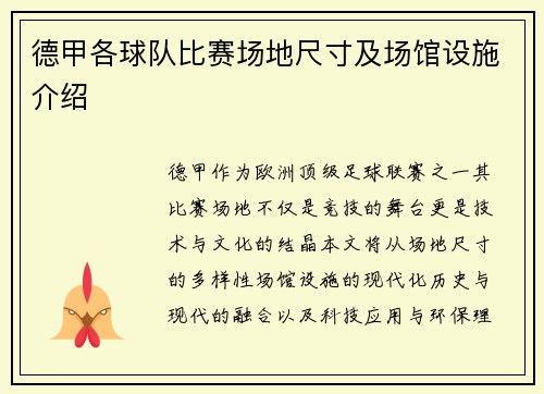 德甲各球队比赛场地尺寸及场馆设施介绍